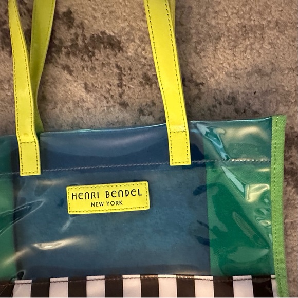 HENRI BENDEL Clear PVC Striped Tote Bag Blue & Green - Picture 10 of 14
